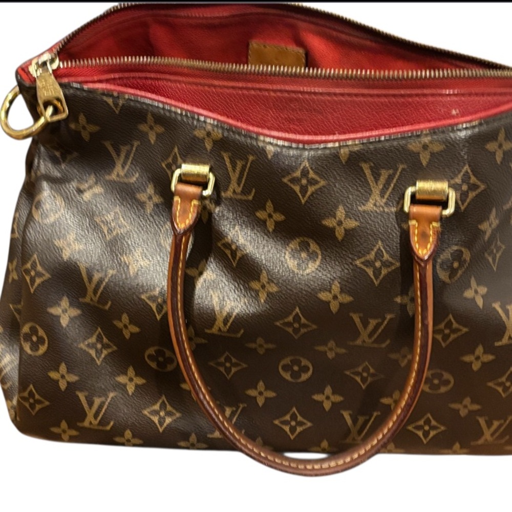 Louis Vuitton Red and Brown Monogram Satchel